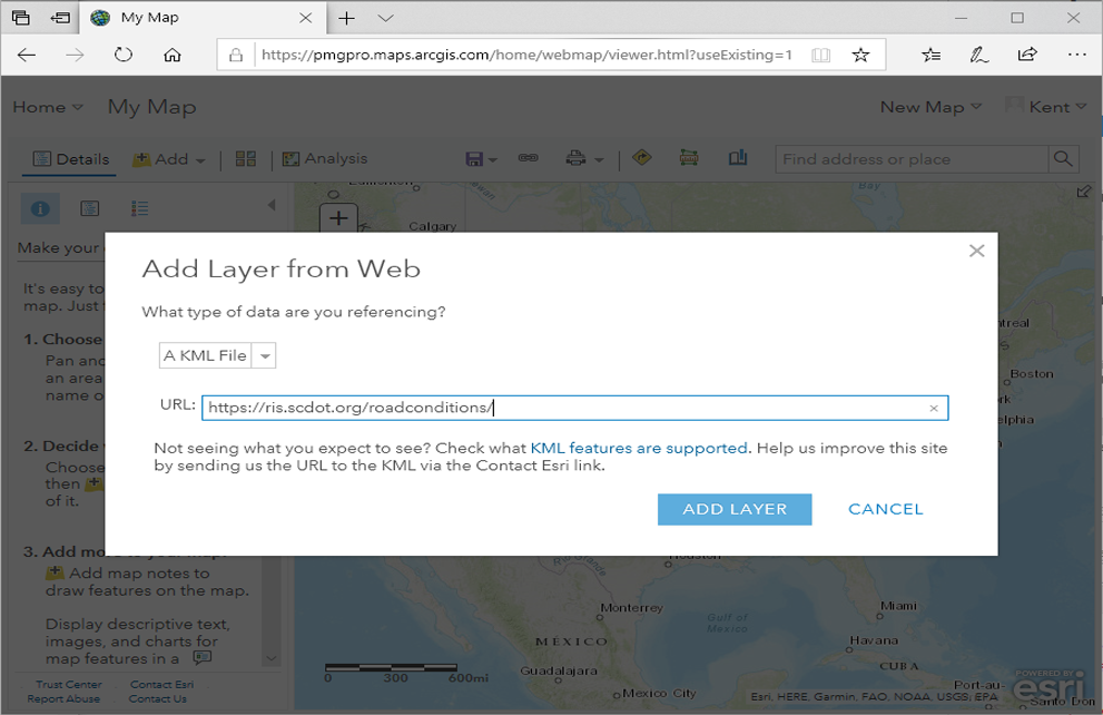 Add Layer from Web Interface in ArcGIS Online.