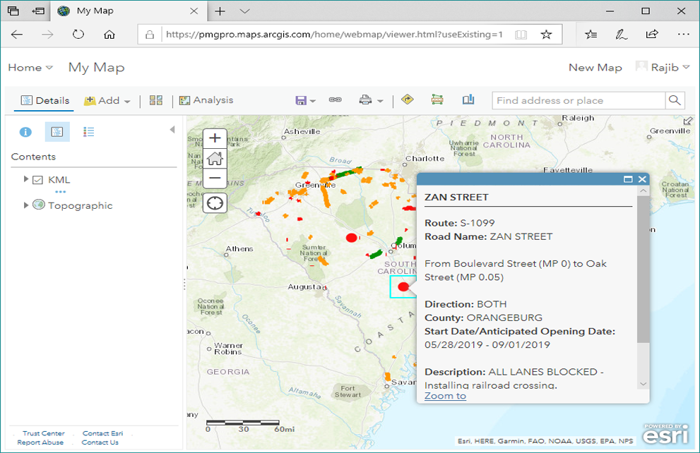 ArcGIS Online showing all active road conditions.