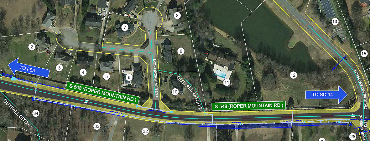 aerial view of the proposed drainage improvements on Roper Mountain Road