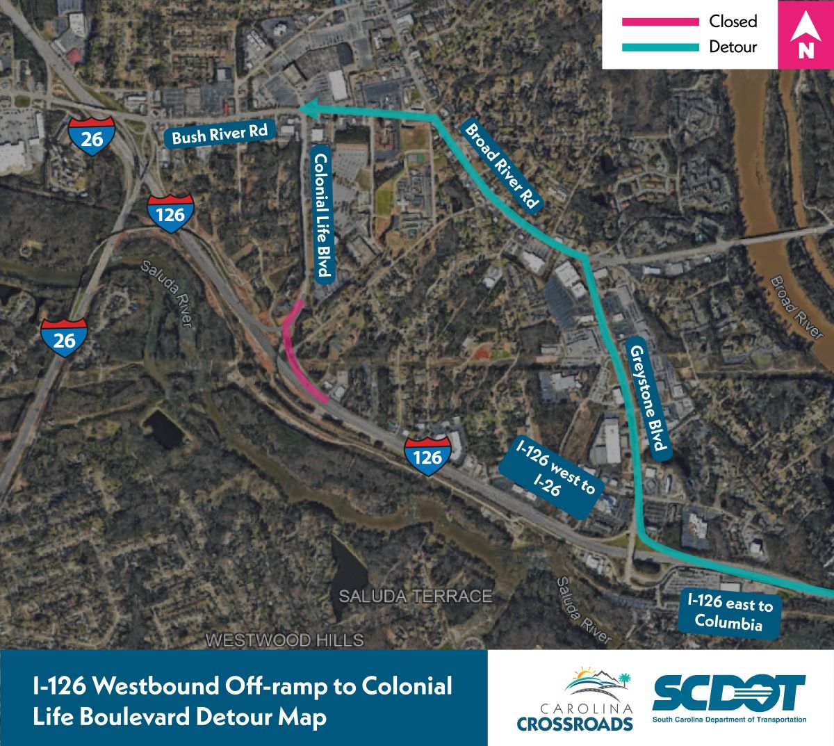 SCDOT to temporarily close, detour I-126 Westbound off-ramp to
