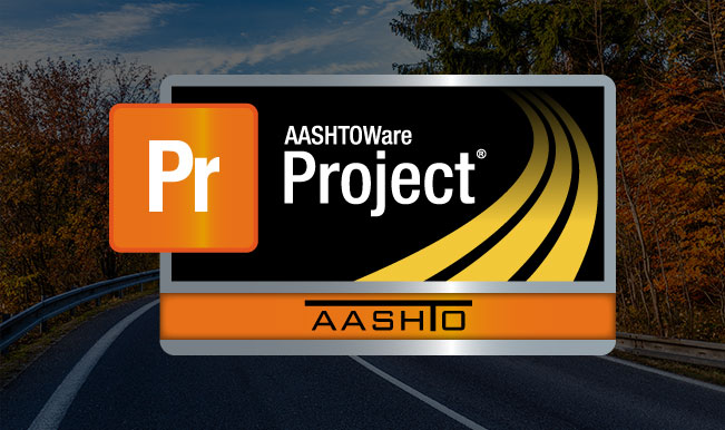 Photo of the AASHTOWare logo on top of a photo of a mountain road in the fall