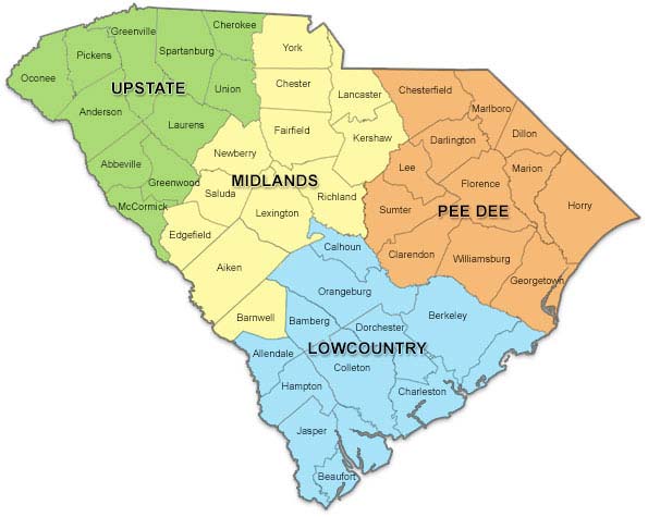 South Carolina Regional Map Upstate Overlay